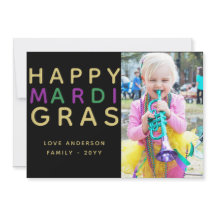 Mardi Gras Foto Card - Modernes Lila Green Gold