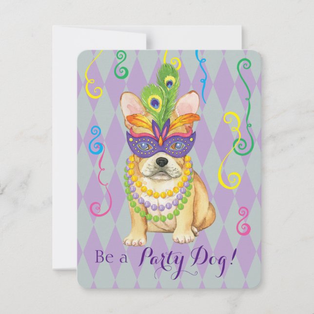 Mardi Gras Frenchie Einladung (Vorderseite)