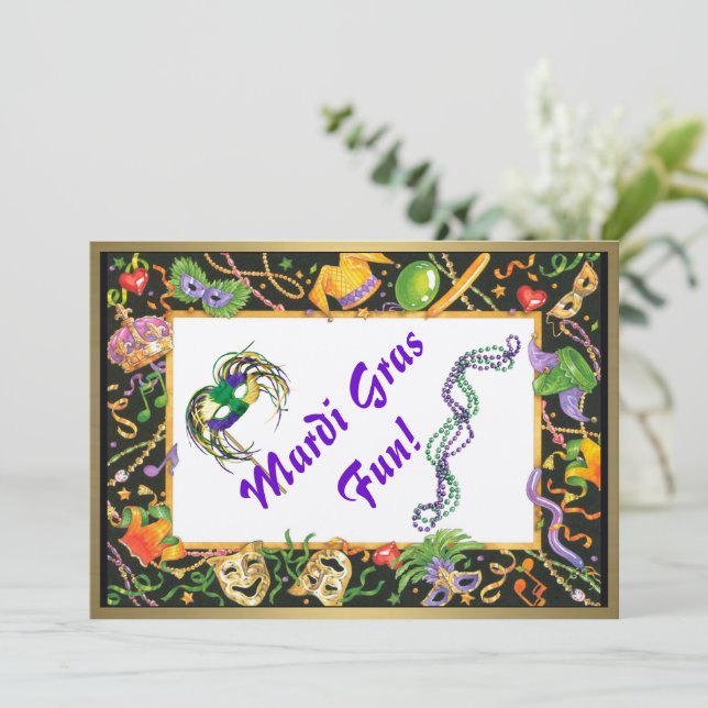 Mardi Gras Fun Einladung (Stehend Vorderseite)
