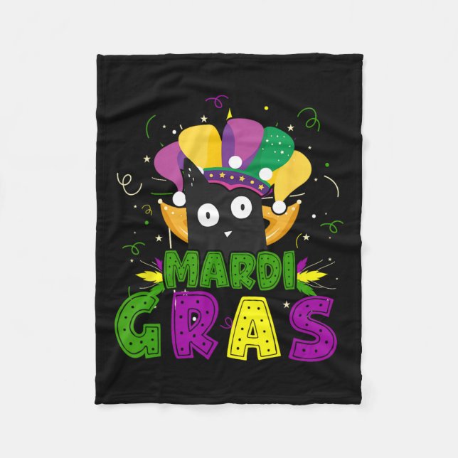 Mardi Gras Funny Black Cat Clown Cat Mardi Fleecedecke (Vorderseite)