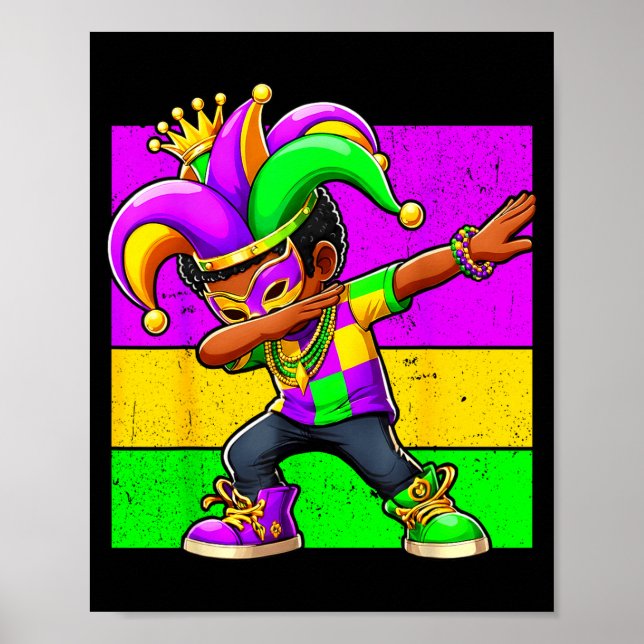 Mardi Gras Funny Dabbing Black Boy Jester Hat Kid  Poster (Vorne)