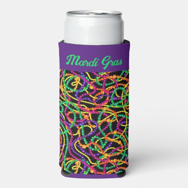 Mardi Gras für Beads und Bierschuhe Selters Dosenkühler (Seltzer Vorderseite)