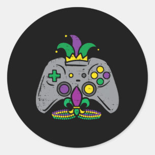 Mardi Gras Gaming Controller Gamer Männer Jungen K Runder Aufkleber