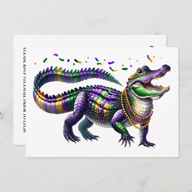 Mardi Gras Gator Einladung (Vorne/Hinten)