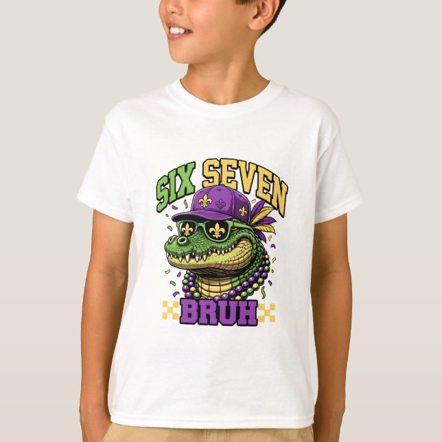 Mardi Gras Gator Six Seven Bruh Kids Carnival T-Shirt (Vorderseite)