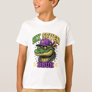 Mardi Gras Gator Six Seven Bruh Kids Karneval T-Shirt