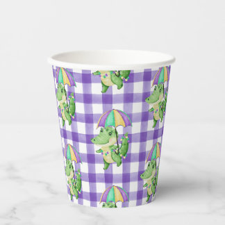 Mardi Gras Gator und Gingham Paper Cup Pappbecher