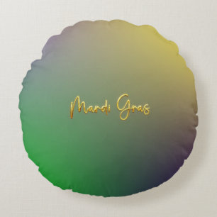 Mardi Gras Gelb, Lila, grün Rundes Kissen