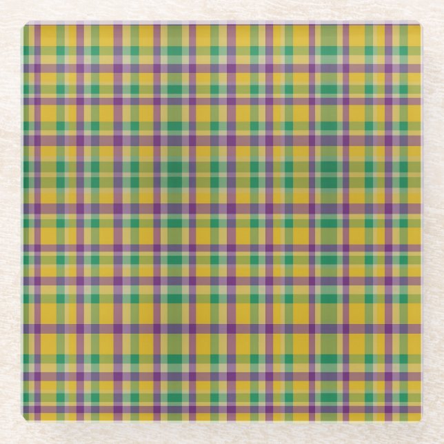 Mardi Gras Gingham gemustert Glasuntersetzer (Vorderseite)