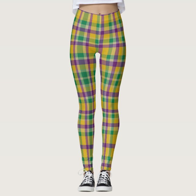 Mardi Gras Gingham gemustert Leggings (Vorderseite)