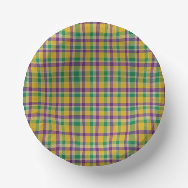 Mardi Gras Gingham gemustert Pappteller (Vorderseite)
