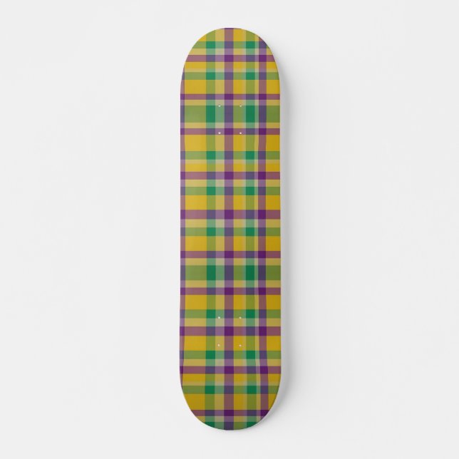 Mardi Gras Gingham gemustert Skateboard (Vorne)