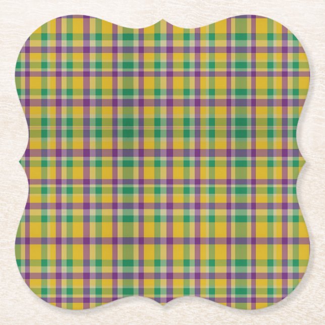 Mardi Gras Gingham gemustert Untersetzer (Vorderseite)