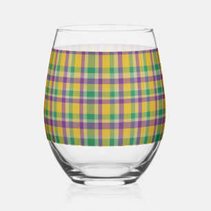 Mardi Gras Gingham gemustert Weinglas Ohne Stiel