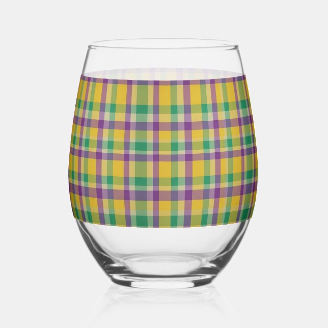 Mardi Gras Gingham gemustert Weinglas Ohne Stiel (Vorderseite)