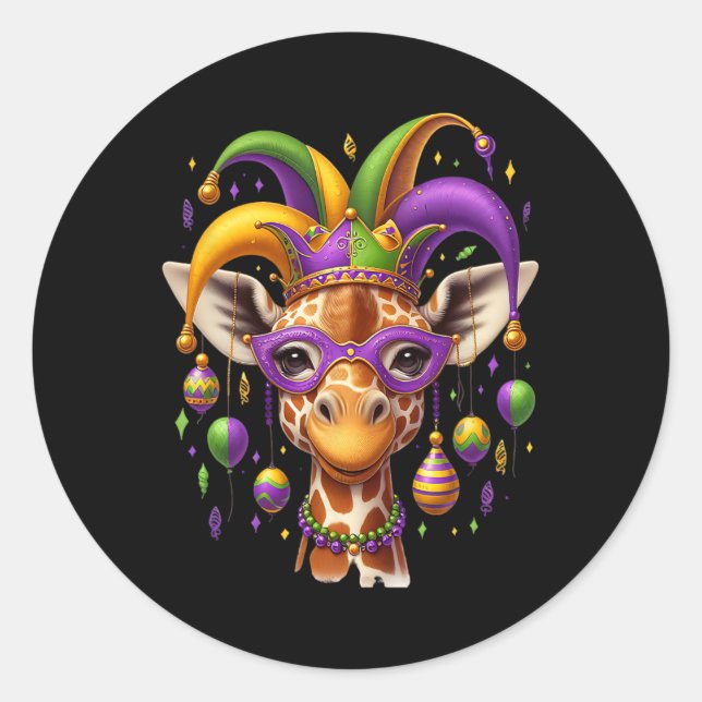 Mardi Gras Giraffe Runder Aufkleber (Vorderseite)