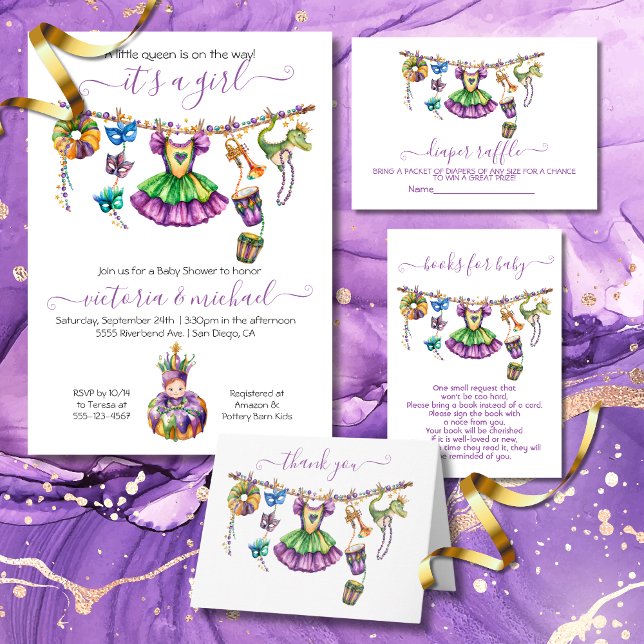 Mardi Gras Girl Baby Shower Einladung (Von Creator hochgeladen)