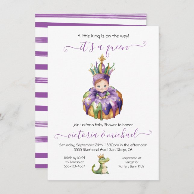 Mardi Gras Girl Baby Shower Einladung (Vorne/Hinten)