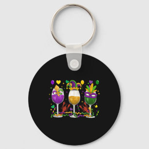 Mardi Gras Glas Wein Lustiger Wein Trinkfestival Schlüsselanhänger