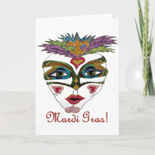 Mardi Gras Glitzer Feather Maske Karte