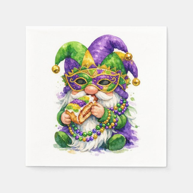 Mardi Gras-Gnom, der King Cake isst Serviette (Vorderseite)