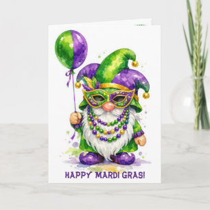 Mardi Gras-Gnom mit Partyballon Karte