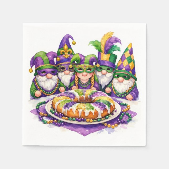 Mardi Gras Gnom-Partei mit King Cake Serviette (Vorderseite)