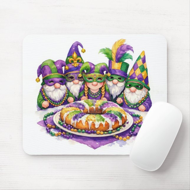 Mardi Gras Gnome Party With King Cake Mousepad (Mit Mouse)
