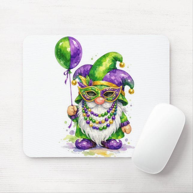 Mardi Gras Gnome with Party Balloon Mousepad (Mit Mouse)