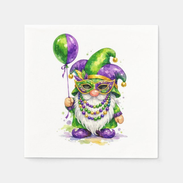 Mardi Gras Gnome With Party Balloon Serviette (Vorderseite)