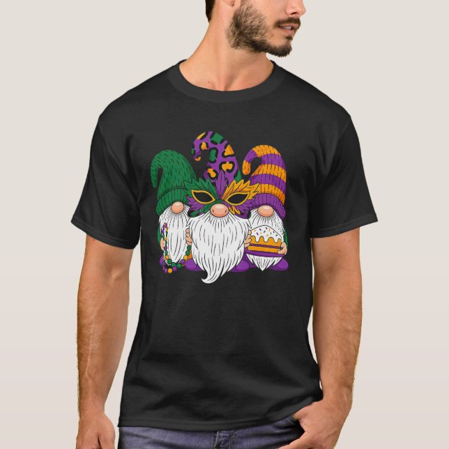 Mardi Gras Gnomes Crew Leopard Mask Beads  T-Shirt (Vorderseite)