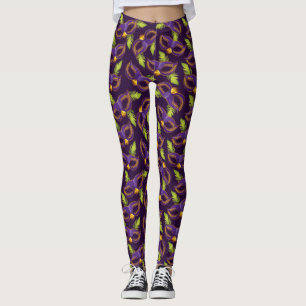 Mardi Gras Gold Green Lila Mask Leggings