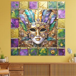 Mardi Gras Gold & Keramik Bunte Feder Maske Leinwanddruck