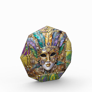 Mardi Gras Gold & Keramik Farbenfrohe Federn Maske Fotoblock