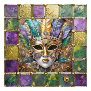 Mardi Gras Gold & Keramik Farbenfrohe Federn Maske Fotodruck