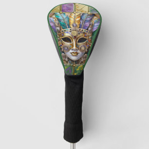 Mardi Gras Gold & Keramik Farbenfrohe Federn Maske Golf Headcover