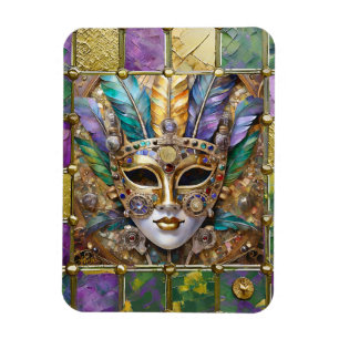 Mardi Gras Gold & Keramik Farbenfrohe Federn Maske Magnet
