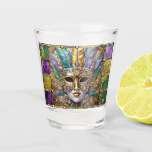 Mardi Gras Gold & Keramik Farbenfrohe Federn Maske Schnapsglas