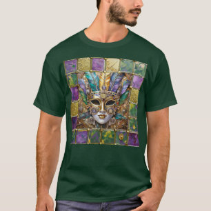 Mardi Gras Gold & Keramik Farbenfrohe Federn Maske T-Shirt