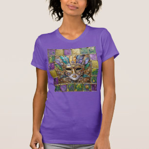Mardi Gras Gold & Keramik Farbenfrohe Federn Maske T-Shirt