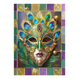 Mardi Gras Gold Keramik Peacock Feather Mask Fotodruck