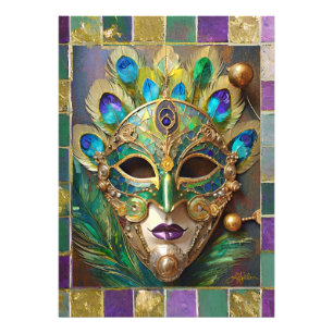 Mardi Gras Gold Keramik Peacock Feather Mask Fotodruck