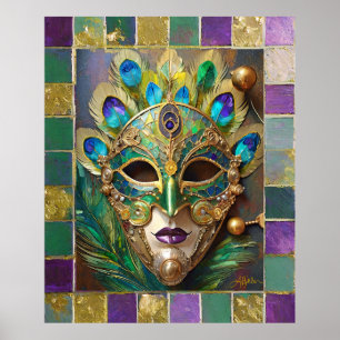 Mardi Gras Gold Keramik Peacock Feather Mask Poster