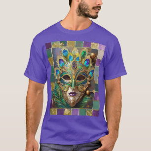 Mardi Gras Gold Keramik Peacock Feather Mask T-Shirt