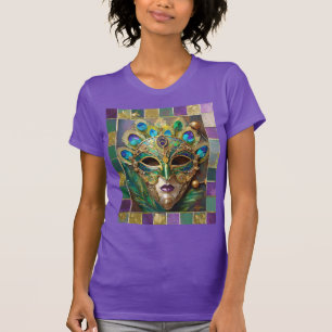 Mardi Gras Gold Keramik Peacock Feather Mask T-Shirt