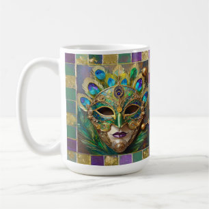 Mardi Gras Gold Keramik Pfauenfeder Maske Kaffeetasse