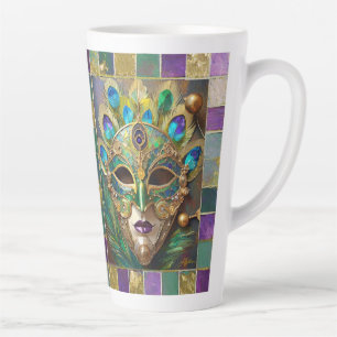 Mardi Gras Gold Keramik Pfauenfeder Maske Milchtasse