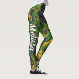 Mardi Gras Gold Lila Black Green Leggings Name