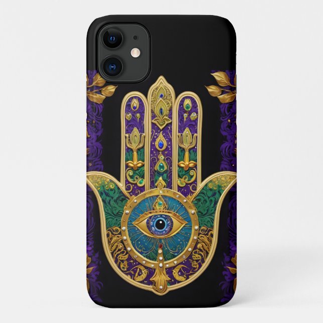Mardi Gras Gold Lila Grüne Hamsas Art Case-Mate iPhone Hülle (Rückseite)