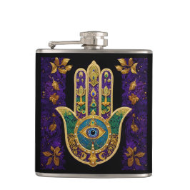 Mardi Gras Gold Lila Grüne Hamsas Art Flachmann